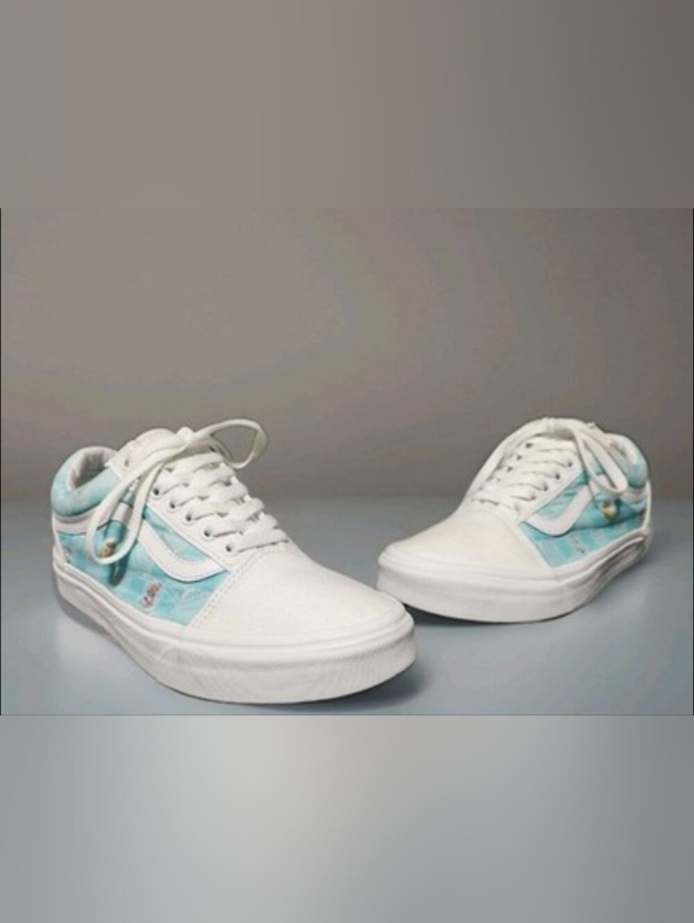 Vans White And Light  Blue SpongeBob Low-Top Sneakers
